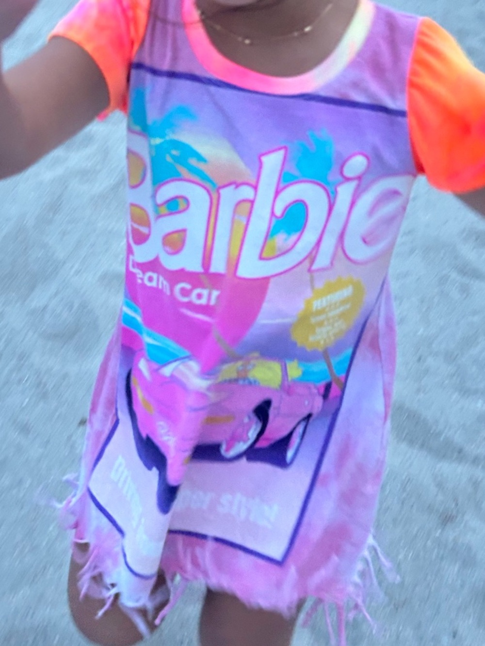 Custom handmade Barbie TShirt Dress w/ fringed hem. 3T EUC